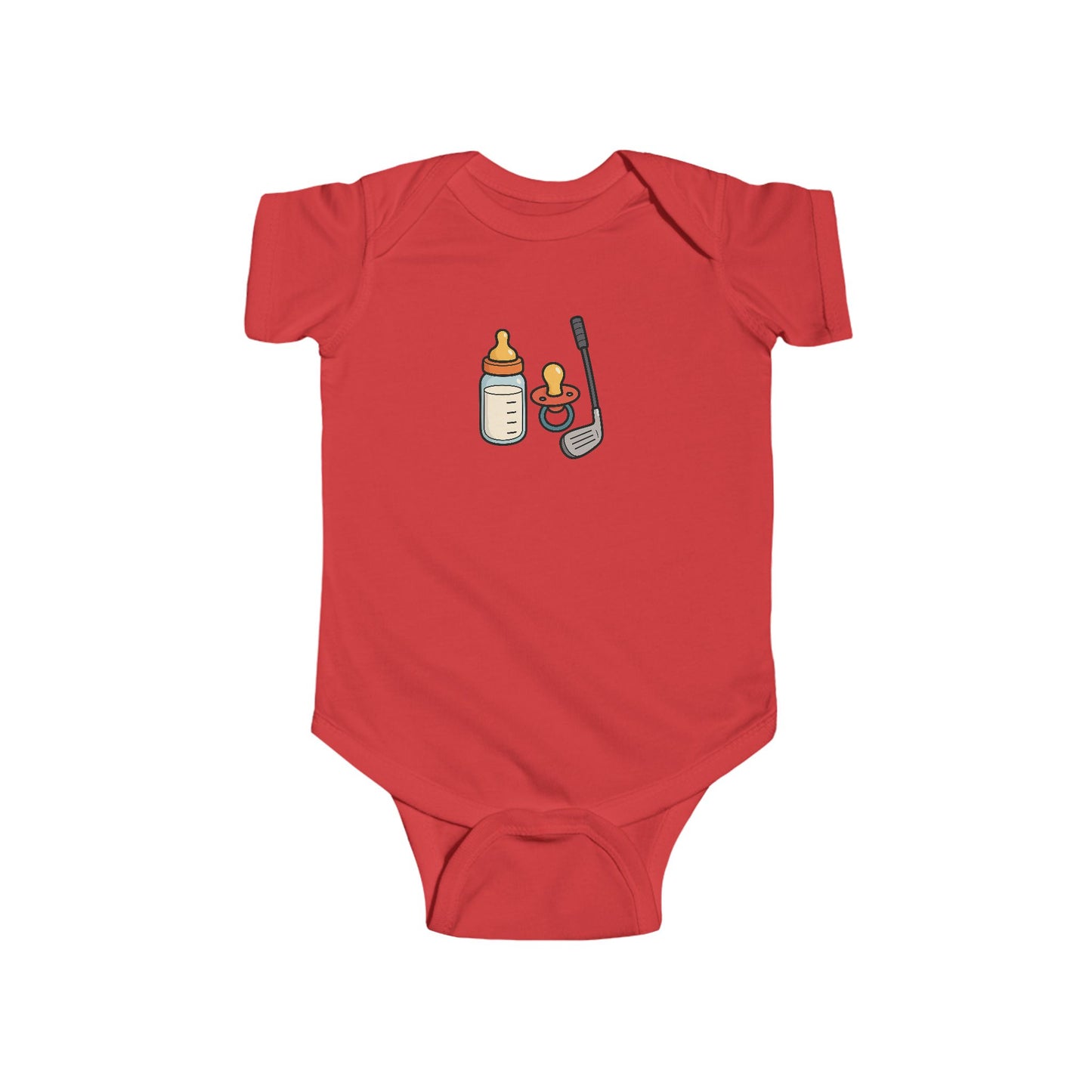 milk, pacifier, golf club baby onesie